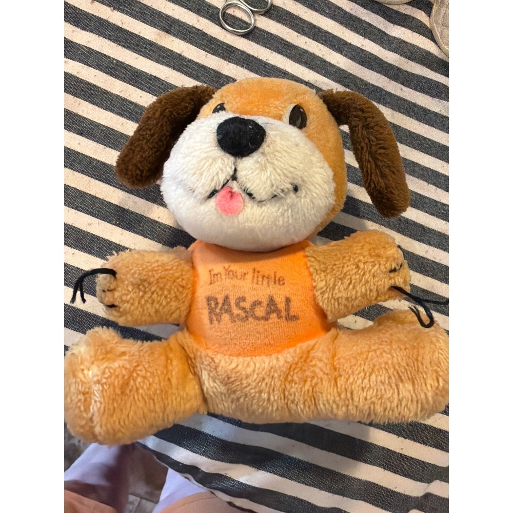 Vintage 1977 R Dakin & Co Little Rascal Plush Dog Orange Shirt Stuffed Toy Korea